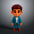 Cute Cartoon Child Boy Smiling In Blue Suit With White Shirt And Brown Shoes