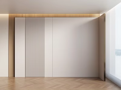 Modern Minimalist Interior Space With Wooden Accents And Herringbone Floor 3d model