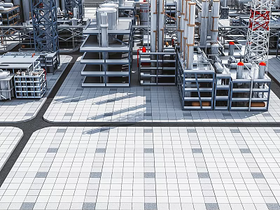 Industrial Factory Interior With Steel Structures Metal Pipes Heavy Machinery And Tiled Flooring 3d model