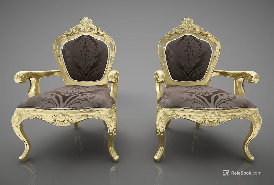 Ornate Gold Carved Single Sofa with Dark Velvet Fabric and Classic Design 3d model 