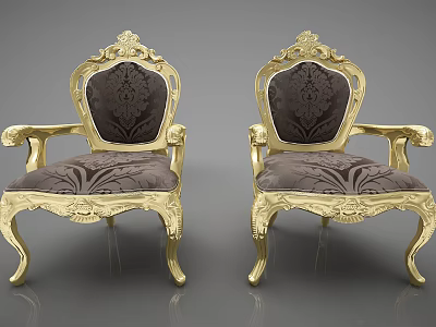 Ornate Gold Carved Single Sofa with Dark Velvet Fabric and Classic Design 3d model