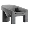 Modern Minimalist Light Brown Armchair With Curved Arms Square Legs And Round Pillow