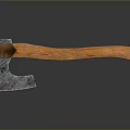 Vintage Weapon Axe With Metal Head And Wooden Handle On Reflective Dark Surface