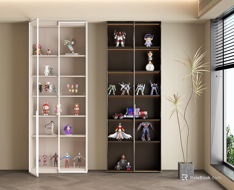 Stylish Display Cabinets With Shelves Holding Collectible Figurines And Decor Items 3d model 