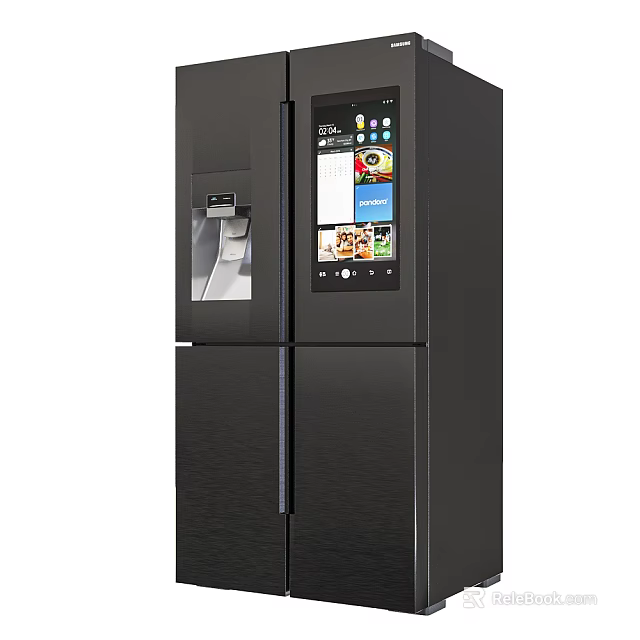 Modern Black French Door Refrigerator With Smart Touch Screen And Ice Maker 3d model 