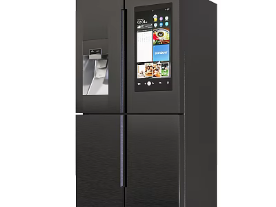 Modern Black French Door Refrigerator With Smart Touch Screen And Ice Maker 3d model