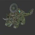 Mechanical Triceratops Robot With Armored Body Turret And Glowing Blue Lights