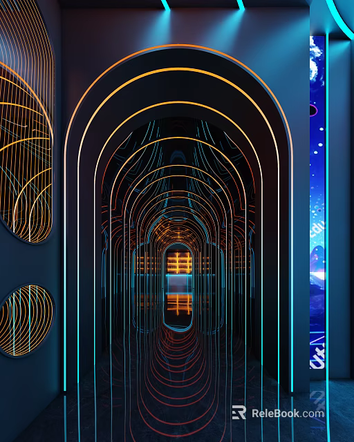 Modern KTV Interior Design With Neon Lights Archway And Starry Sky Background 3d model 