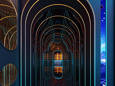 Modern KTV Interior Design With Neon Lights Archway And Starry Sky Background 3d model