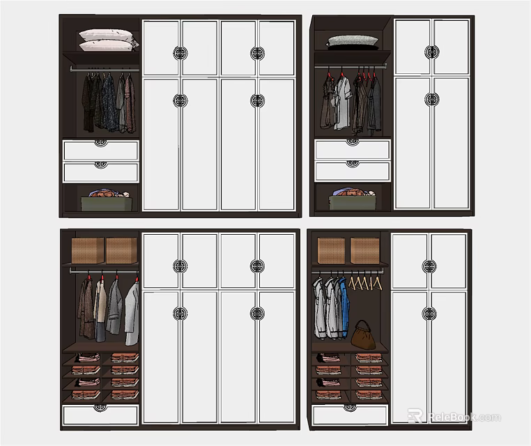 Organized Modern Wardrobe Interior With Hanging Sections Drawers And Folded Storage 3d model