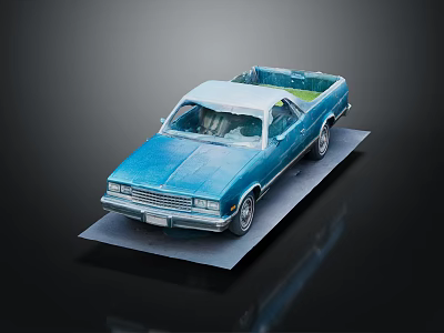 Blue Pickup Truck Model With White Roof Open Bed On Black Display Stand 3d model