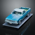 Blue Pickup Truck Model With White Roof Open Bed On Black Display Stand