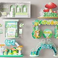 Spring Themed Decorative Displays With Mushroom Rabbit Tiger Elements And Hello Spring Signs 3d model