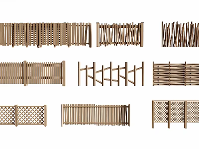 Different Styles Of Wooden Garden Fences With Various Designs And Structures 3d model