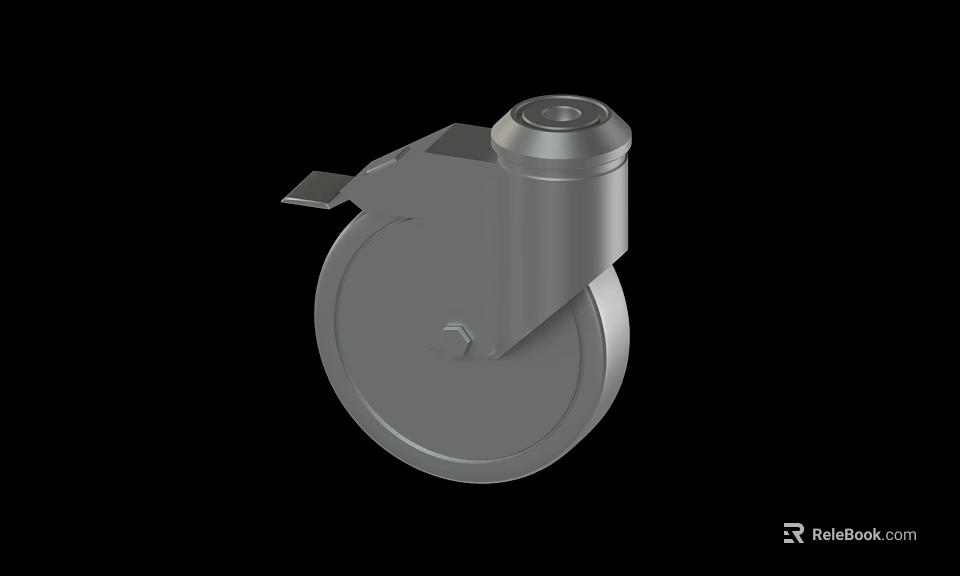 Gray Metal Caster Wheel Component With Brake Mechanism And Industrial Design 3d model 