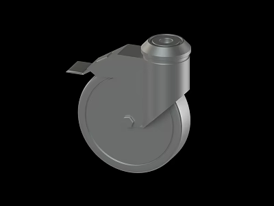Gray Metal Caster Wheel Component With Brake Mechanism And Industrial Design 3d model