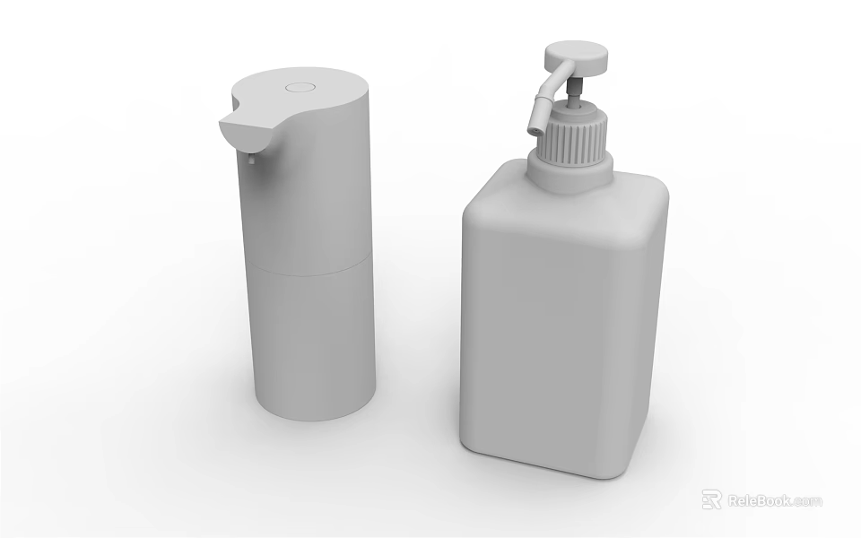Simple White Plastic Pump Bottles For Daily Household Toiletries 3d model 
