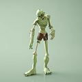 Green Skeleton Game Movie Character With Long Limbs And Brown Shorts