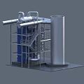 Industrial Equipment with Large Metal Pipes Steel Frame Tower and Staircase