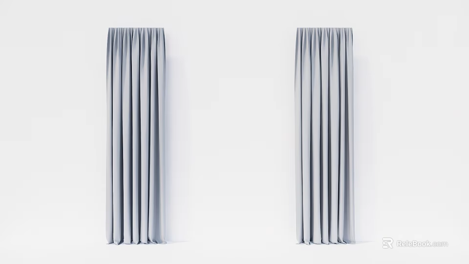 Gray Velvet Curtains With Vertical Pleats For Modern Home Window Decor 3d model 