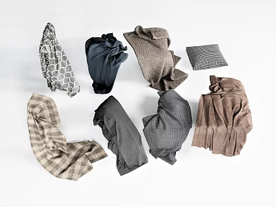 Folded Textured Fabric Pieces With Plaid And Solid Color Patterns 3d model