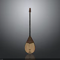 Handmade Wooden Lute Style String Instrument With Detailed Carved Design For Daily Life
