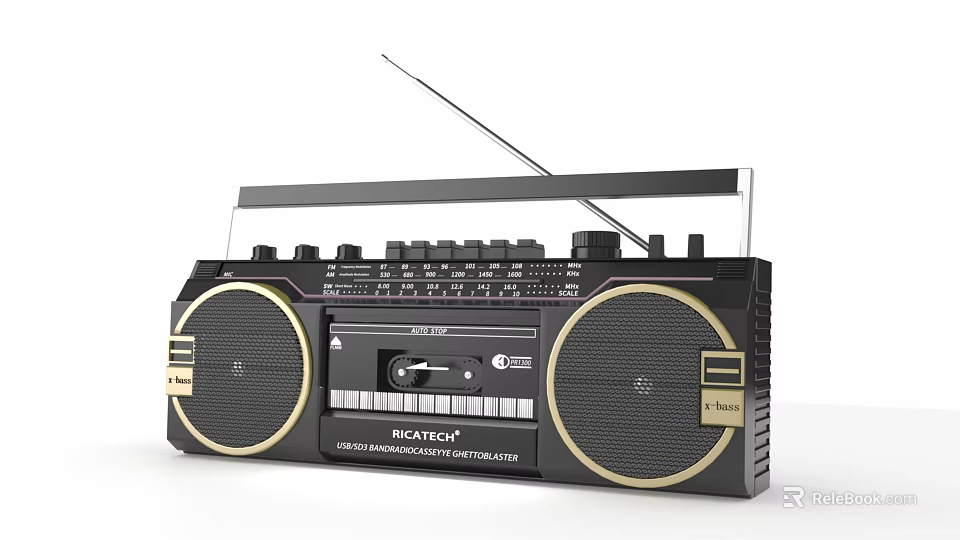 RICATECH Retro Boombox With Double Speakers Tape Player Antenna And Classic Design 3d model 
