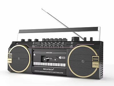 RICATECH Retro Boombox With Double Speakers Tape Player Antenna And Classic Design 3d model