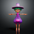3D Witch Character With Green Hair Purple Hat And Pumpkin Pattern Dress
