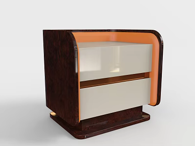 Modern Dark Brown Wooden Bedside Table With Orange Trim And White Drawers 3d model