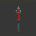 Red Fire Hydrant Structure With Brown Post In Building Exterior Design