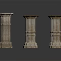 Three Classical Stone Columns With Ornate Carvings And Textured Bases