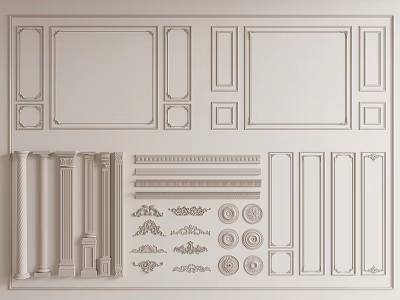 Decorative Molding And Trim For Interior Design With Wall Panels Columns And Carvings 3d model