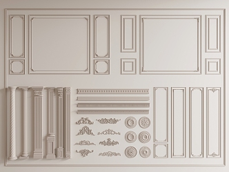 French line plaster line carved Roman column 3d model