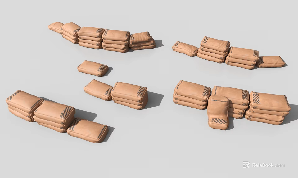 Decorative Ornament Set with Stacked Brown Burlap Sacks in Various Arrangements for Home Decor 3d model 