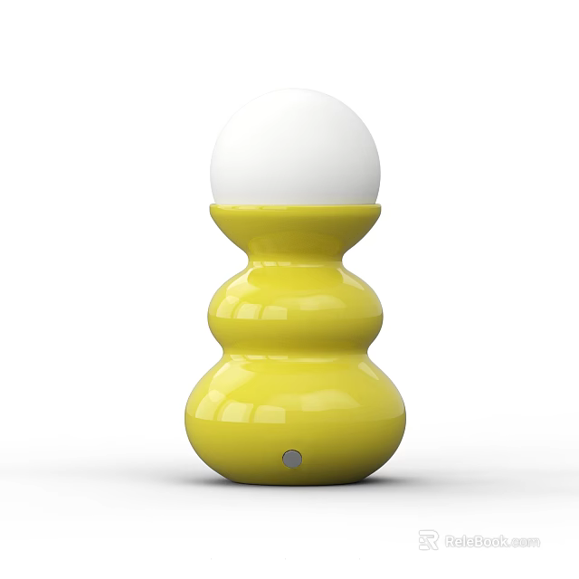 Unique Shaped Yellow Table Lamp With Curved Layered Base And White Sphere Top 3d model 