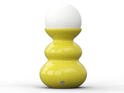 Unique Shaped Yellow Table Lamp With Curved Layered Base And White Sphere Top 3d model