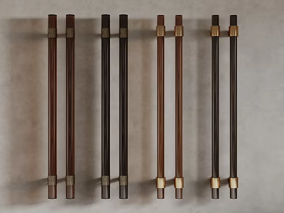 Various Colorful Cabinet Handles With Metal Brass Accents Display On Neutral Background 3d model