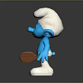 Blue Smurf Character With White Hat Yellow Flower Holding Mirror Toy Figure