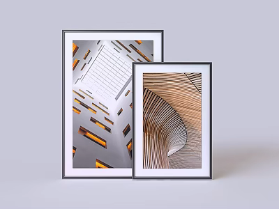 Framed Abstract Paintings With Geometric Lines And Spiral Patterns For Modern Decor 3d model