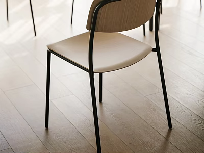 Modern Minimalist Dining Chair With Black Metal Frame And Light Wooden Backrest 3d model