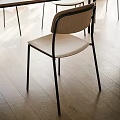 Modern Minimalist Dining Chair With Black Metal Frame And Light Wooden Backrest