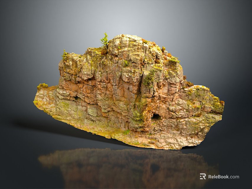 Rustic Stone Wood Natural Decor With Mossy Texture And Rock Formation Details 3d model 
