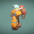 Yellow Cartoon Robot With Blue Hat And Orange Parts In Toy Style