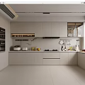 Modern Kitchen Interior With Light Cabinets Countertop Appliances And Natural Light