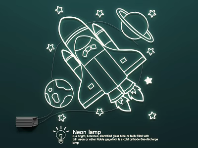 Space Theme Neon Lamp Combination With Rocket Planets And Stars 3d model