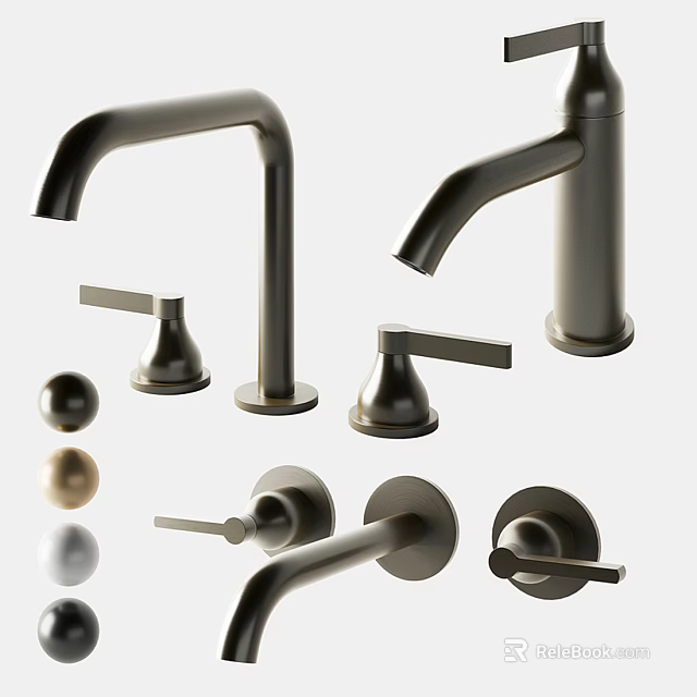 Modern Bathroom Faucet Components Featuring Metal Design And Handle Variations 3d model