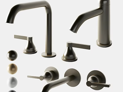 Modern Bathroom Faucet Components Featuring Metal Design And Handle Variations 3d model