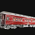 Red Vintage Tram Carriage With Wooden Body And Multiple Windows