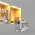 Modern Wooden Kitchen Cabinets With LED Lighting And Open Dish Rack Storage 3d model